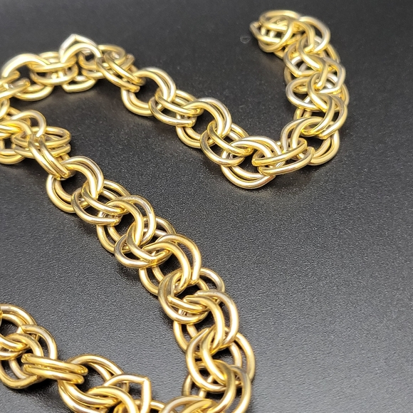 Gold Tone Women's Byzantine Chain Necklace - Elegant Link Design Heavy! - Picture 6 of 8